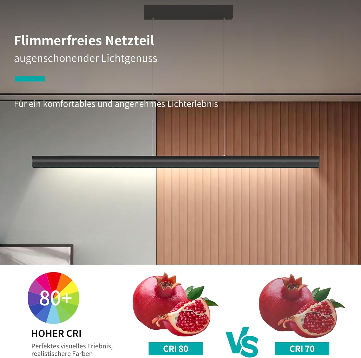 Pendelleuchte Esstisch 120cm, dimmbare Hängelampe mit Gestensteuerung, 10–100% Helligkeit & 3000K/4500K/6500K Farbtemperatur einstellbar, moderne Esstischlampe für Esszimmer, Büro