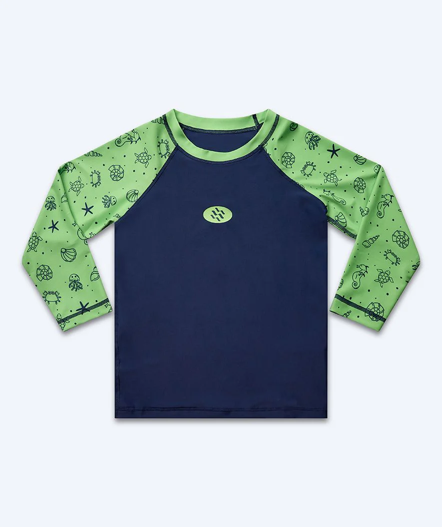 Watery UV-trøje til børn - Brandman Langærmet Rashguard - Grøn/blå