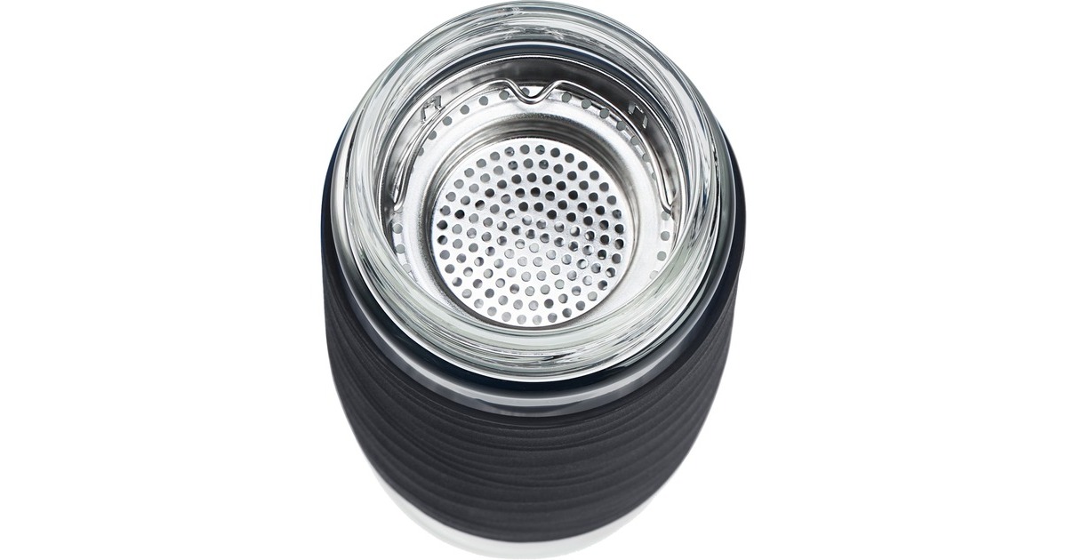 EmsaTea Mug Thermosbeker 0,4 Liter  (Zwart/transparant, Glas, schroefdop)