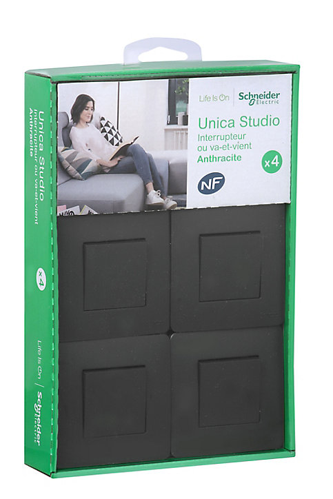 Interrupteur va-et-vient complet Schneider Electric Unica Déco anthracite, lot de 4