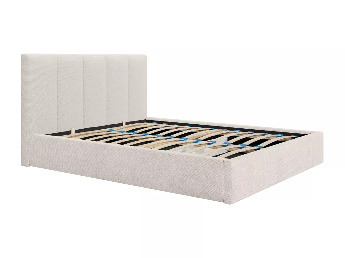 Lit coffre 180 x 200 cm avec tête de lit coutures verticales - Tissu - Beige - Avec matelas - KILACLO
