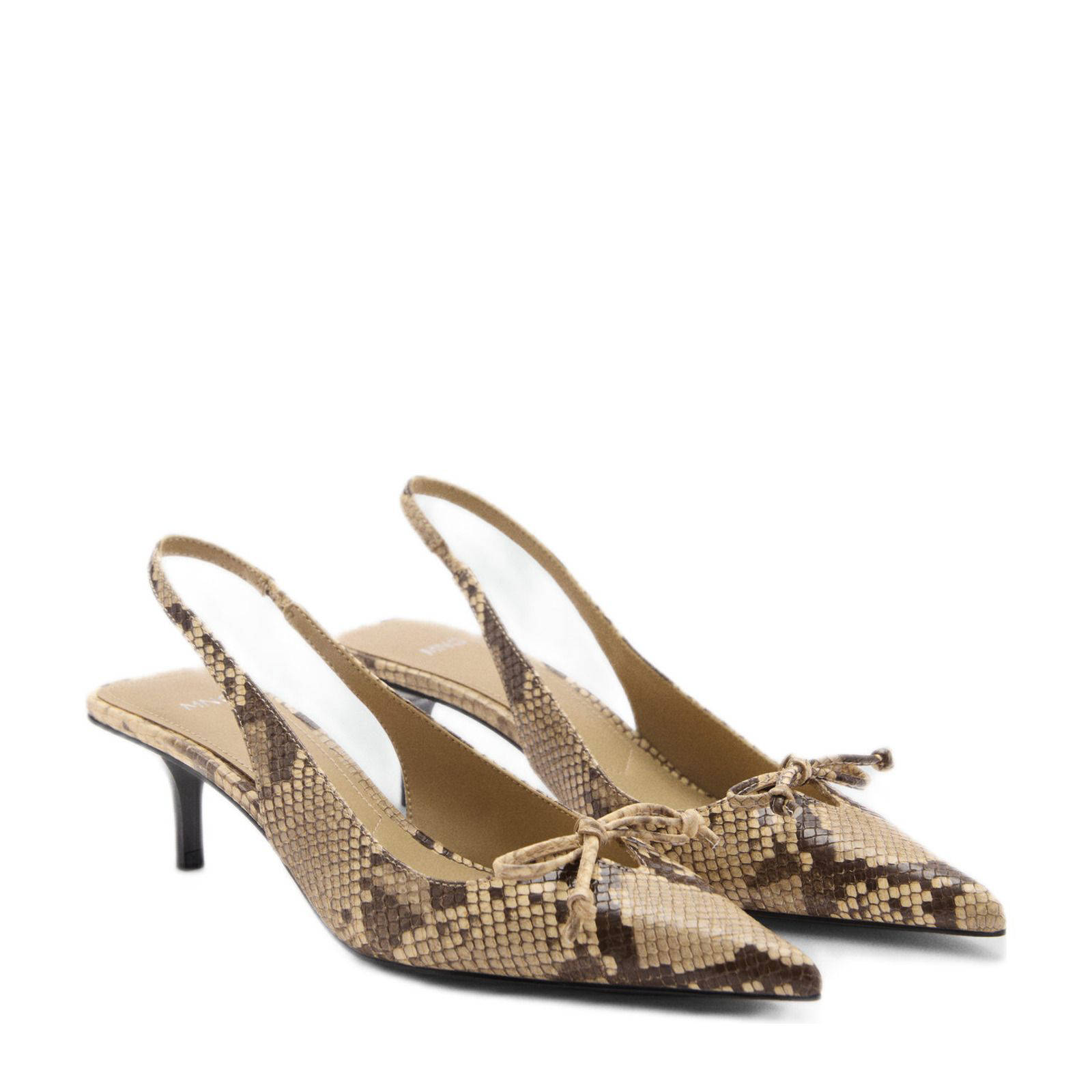 Mango slingback pumps met slangenprint beige