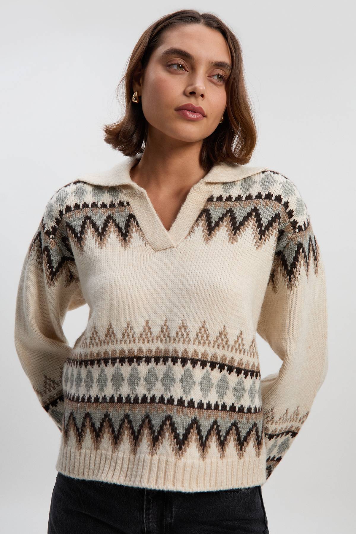 KarenMillen synthétiquell Tricoté Col V Motif Fairisle