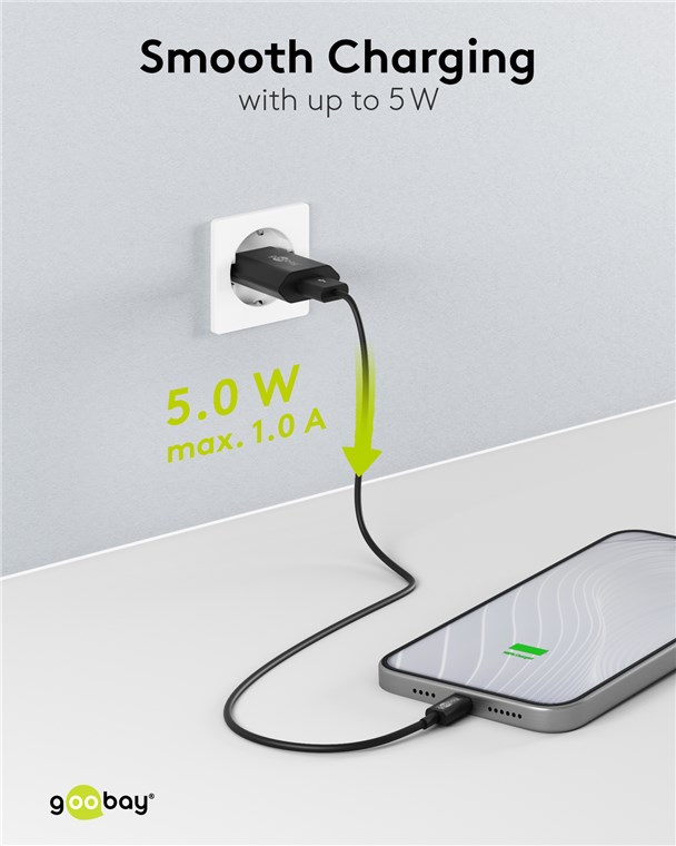(5W/1A) USB A Ladegerät Netzteil (44949) - Schwarz