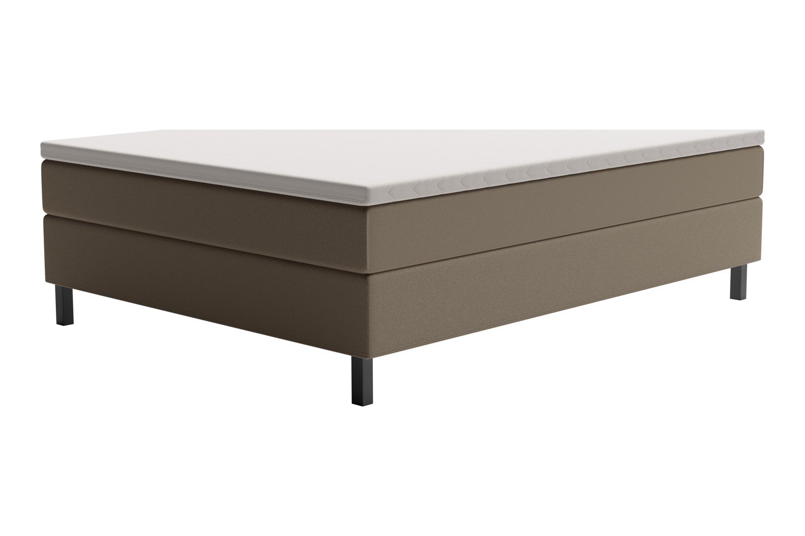 XOV Relax kontinentalseng 180x200 cm I tekstil Bjorn 34 brun, fast, sorte ben og 7cm hypersoft overmadrass, sengegavl selges separat.