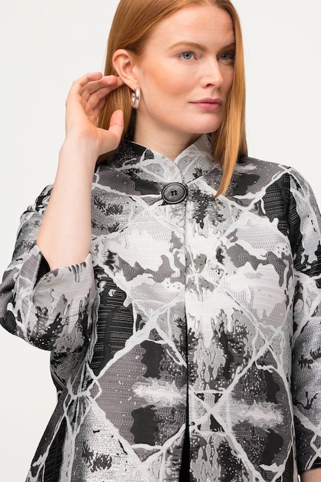 Blazer, Jacquard-Karo-Design, Stehkragen, 3/4-Tulpenarm