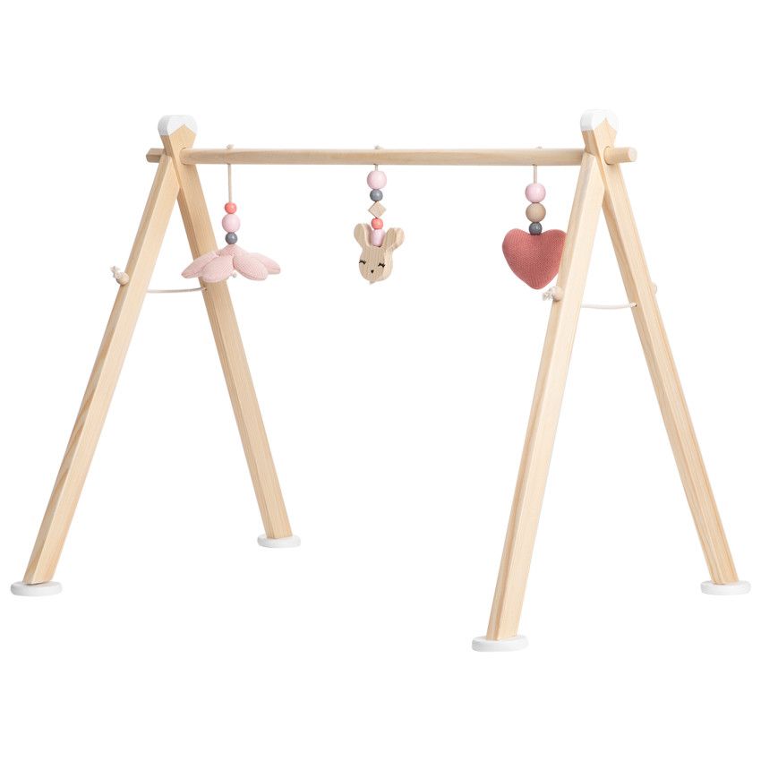 Arche d'éveil en bois + peluches en tricot - Rose - Ecru