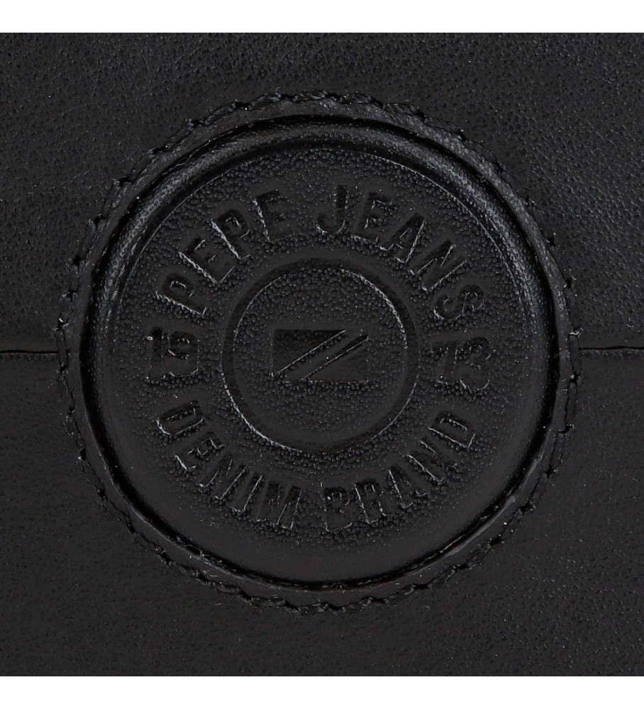 Carteira Pepe Jeans Vertical Cracker em couro preto
