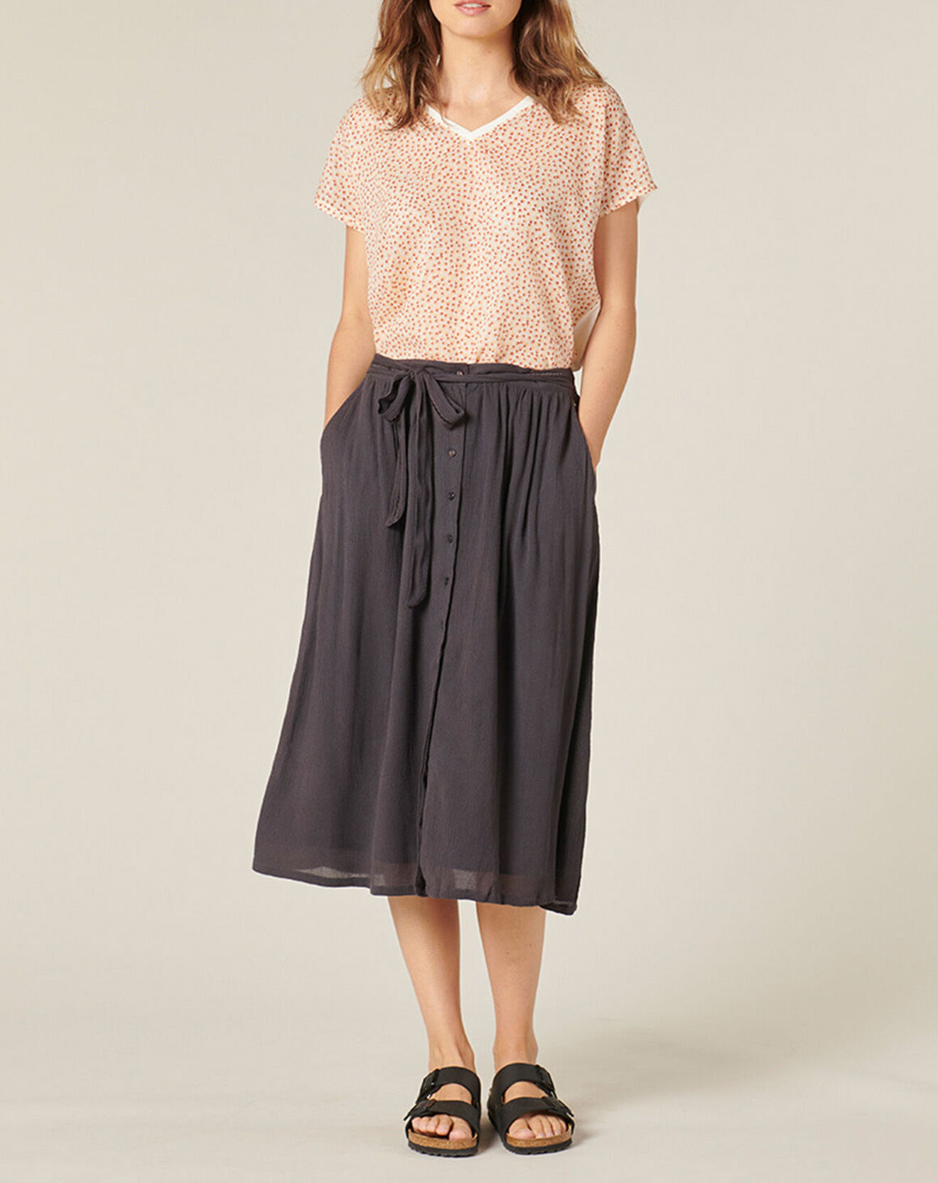 Harris Wilson T-Shirt en Coton & Lin Isaline imprimé papaye