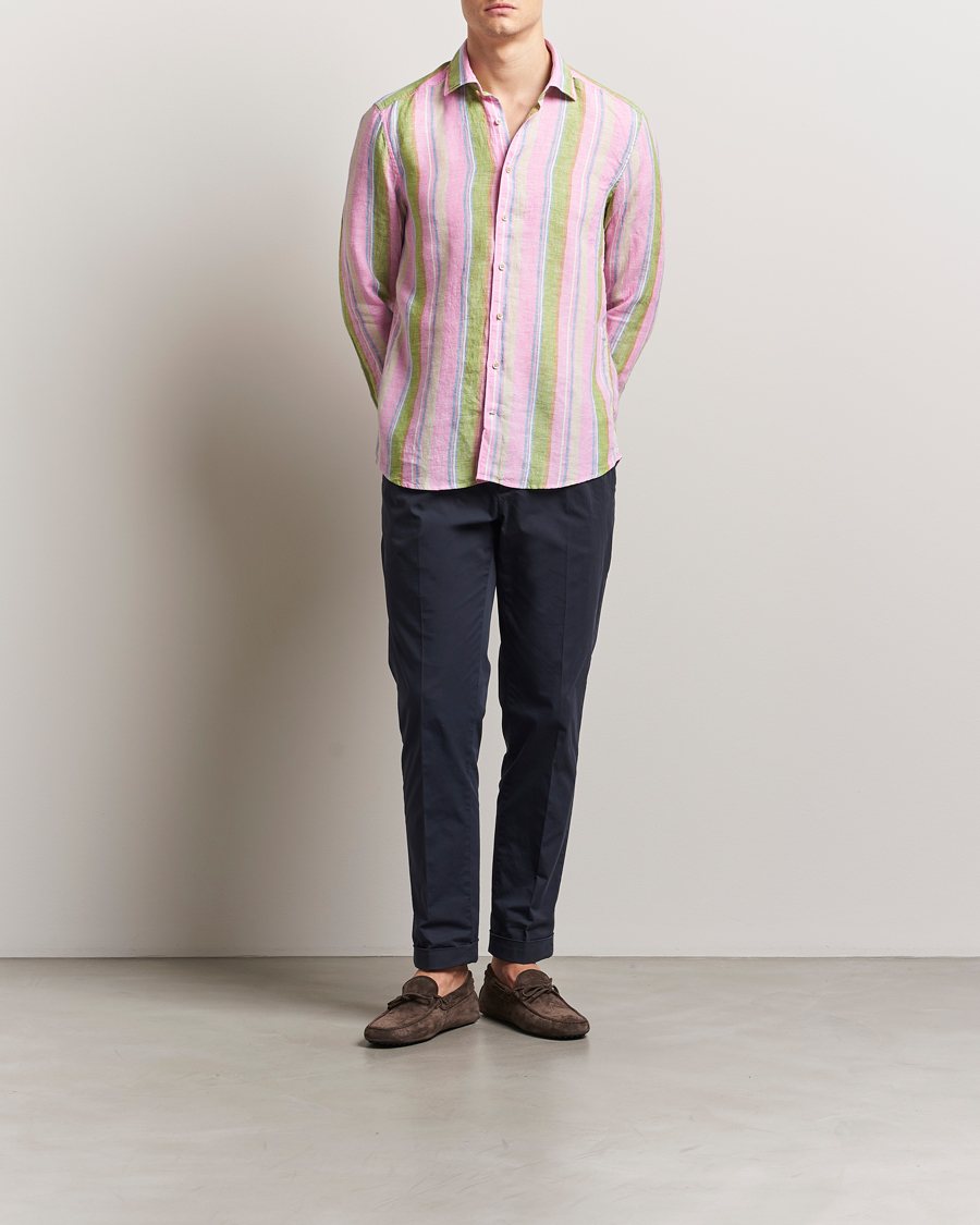 Stenströms Slimline Multi Striped Linen Shirt Pink