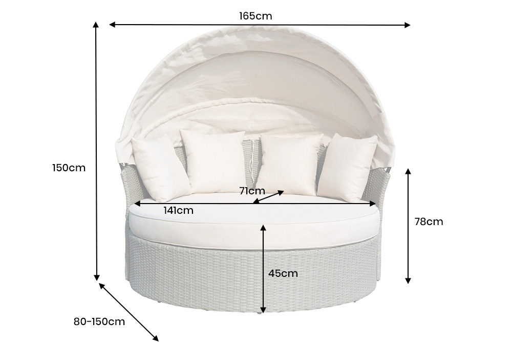 Outdoor Sonneninsel PLAYA LIVING 165cm natur Polyrattan Aluminium inklusive Kissen wetterfest