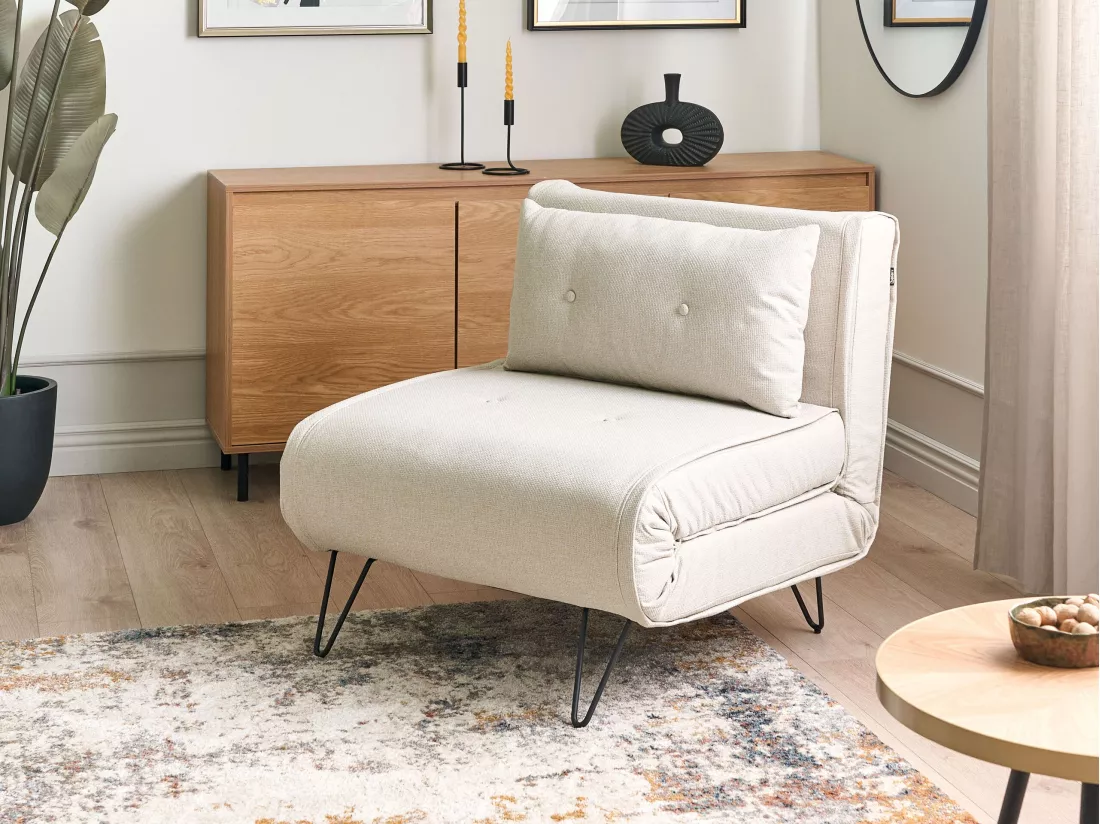 Canapé convertible 1 place en tissu beige clair VESTFOLD