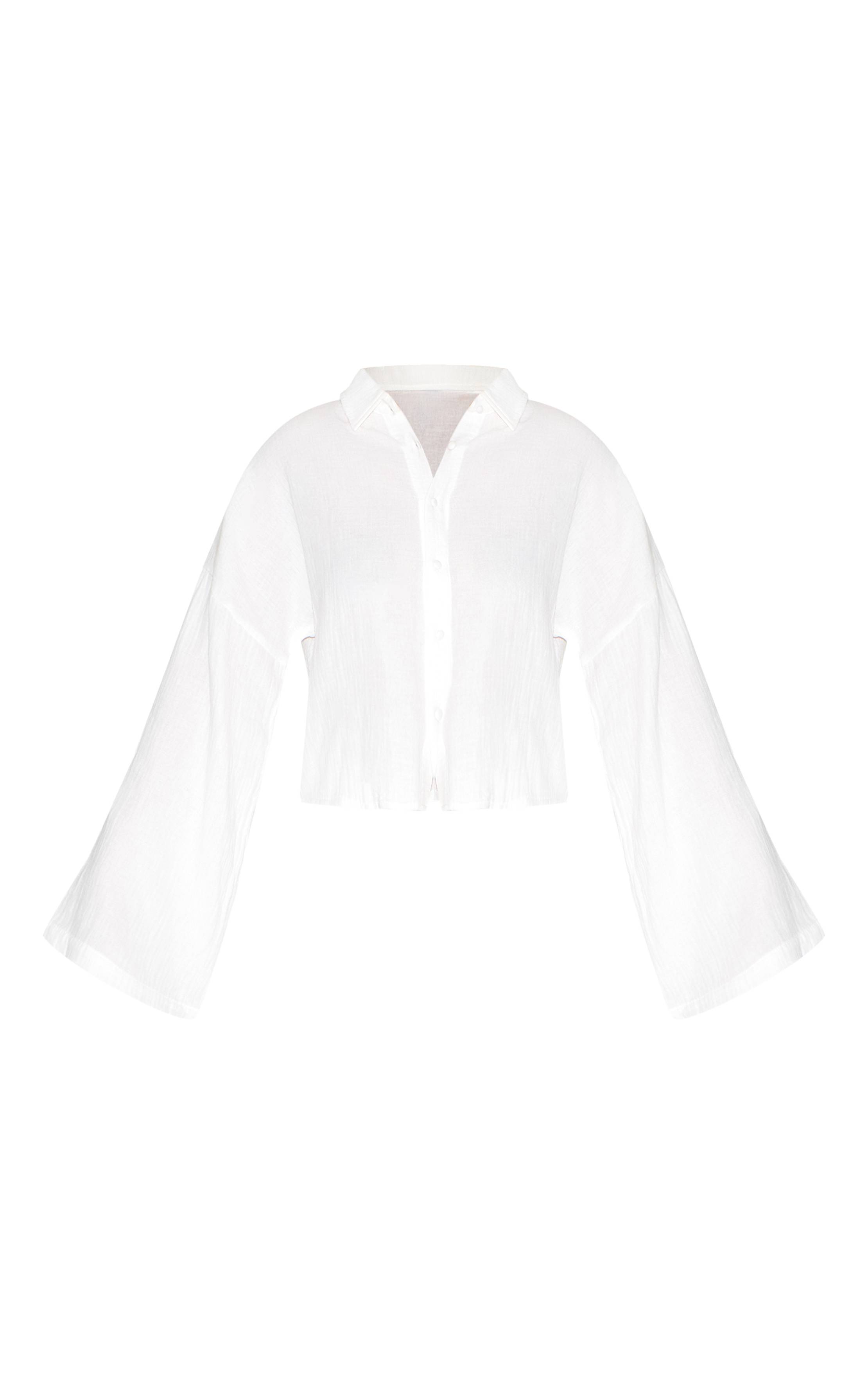 Blanc Chemise Boutonnée Aspect Lin