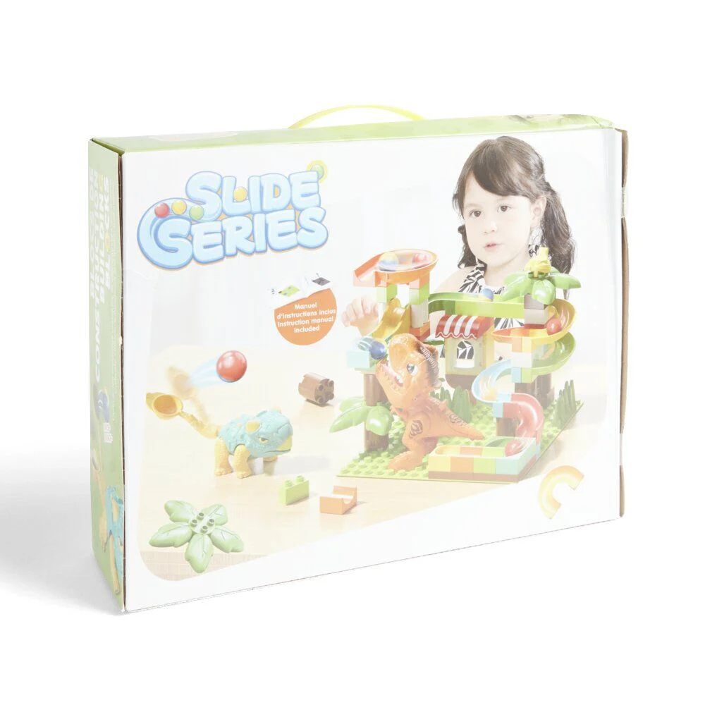 Jeu de construction bloc 78 pièces avec 2 dinosaures et billes