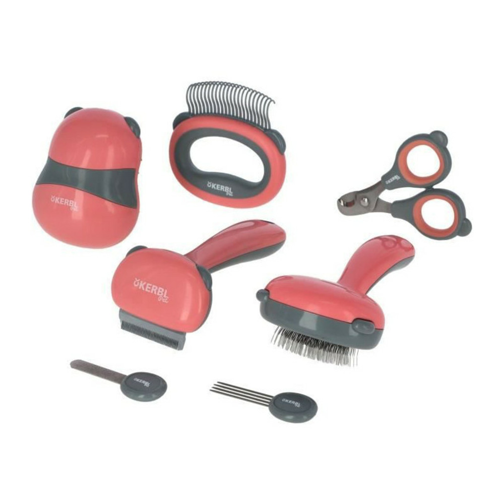 Kit de toilettage 7 pieces - rouge et noir - pour chat