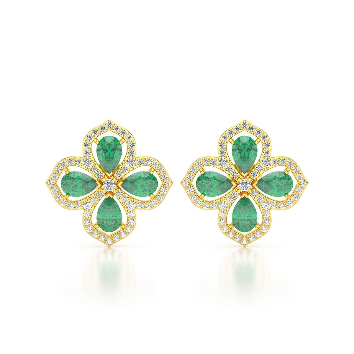 Boucles d'oreilles ADEN Or 585 Jaune Emeraude et Diamant 3.55grs