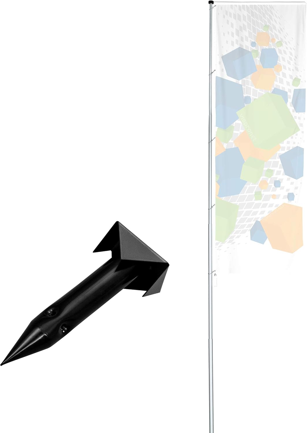Vispronet Mobiler 5,40 m Fahnenmast mit Ausleger T-Pole® 100 ✓ versch. Bodenelemente ✓ teleskopierbar ✓ inkl. Transporttasche (Einschlaghülse)