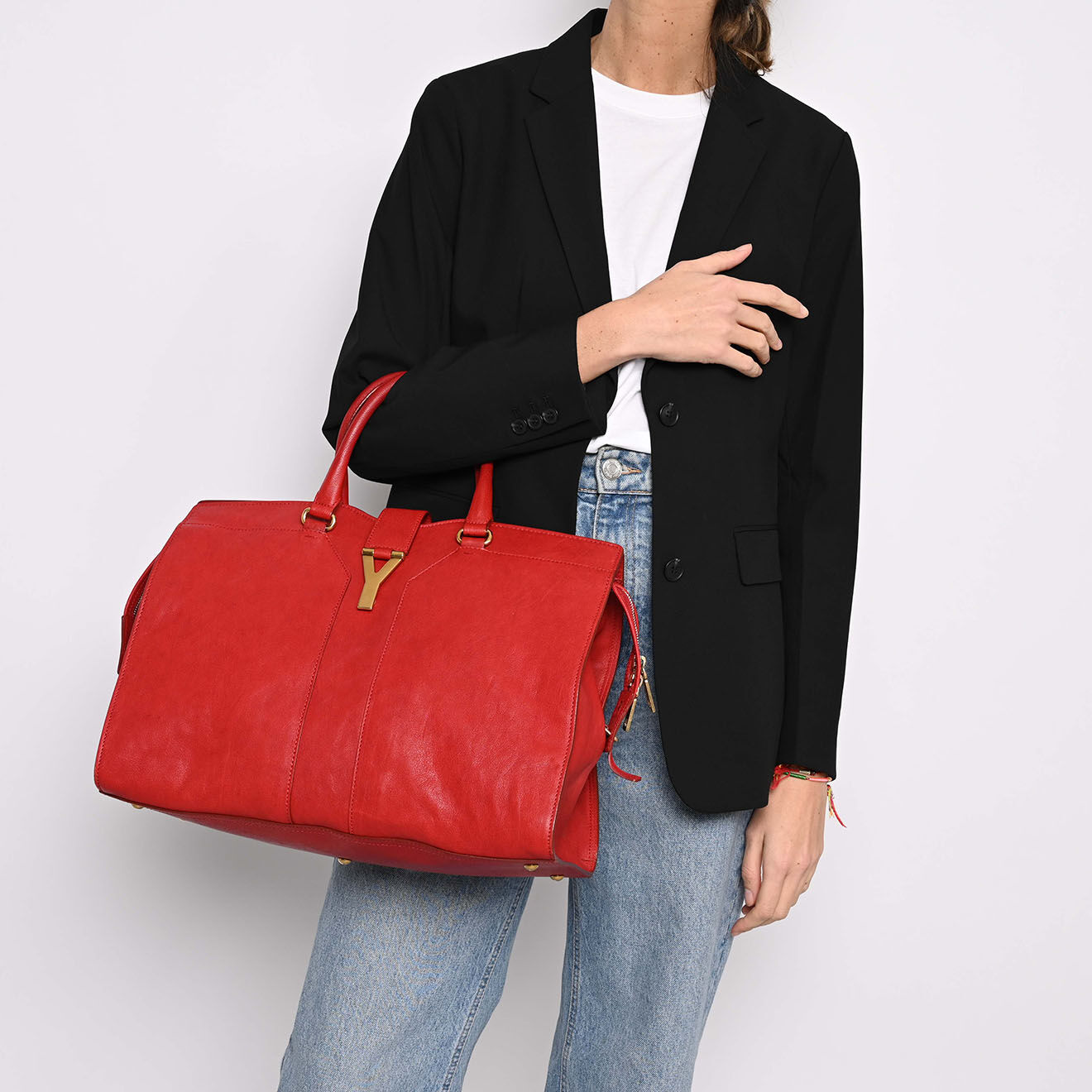 Saint Laurent Sac Cabas Chyc Grand en Cuir bordeaux Etat: Très bon état - Longueur 40 cm