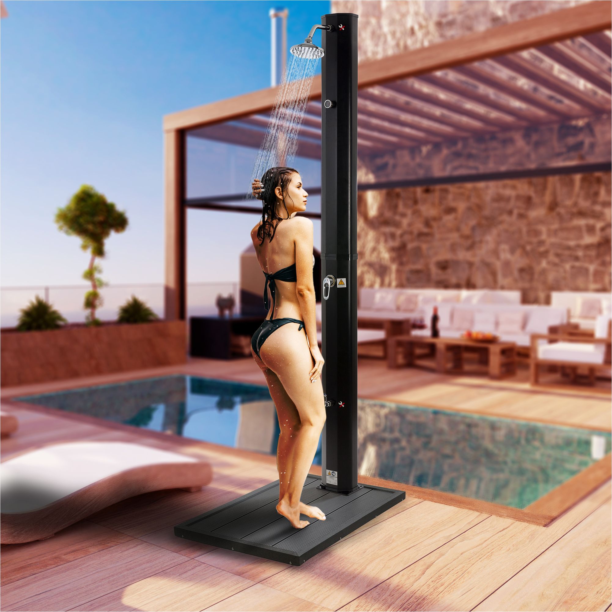 Solardusche 35L Schwarz & Bodenelement Anthrazit