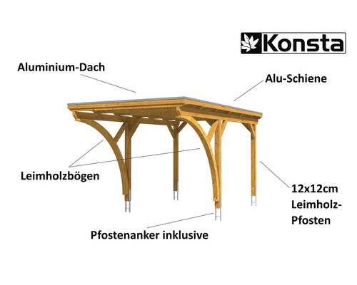 Enkele carport Konsta aluminium dakpanelen inclusief 2 inrijbogen en H-ankers 304x500 cm licht eiken
