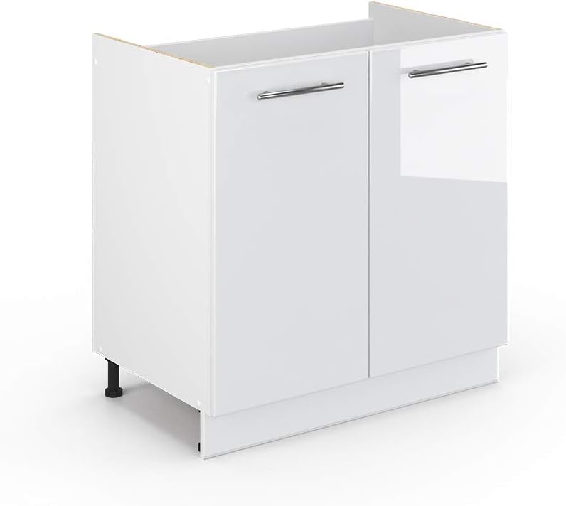 Vicco Spülenunterschrank Fame-Line, Weiß Hochglanz/Weiß, 80 cm ohne Arbeitsplatte