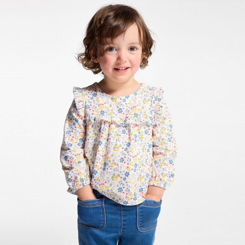 Blouse fantaisie à volants fleurie gris bébé fille Gris ou noir