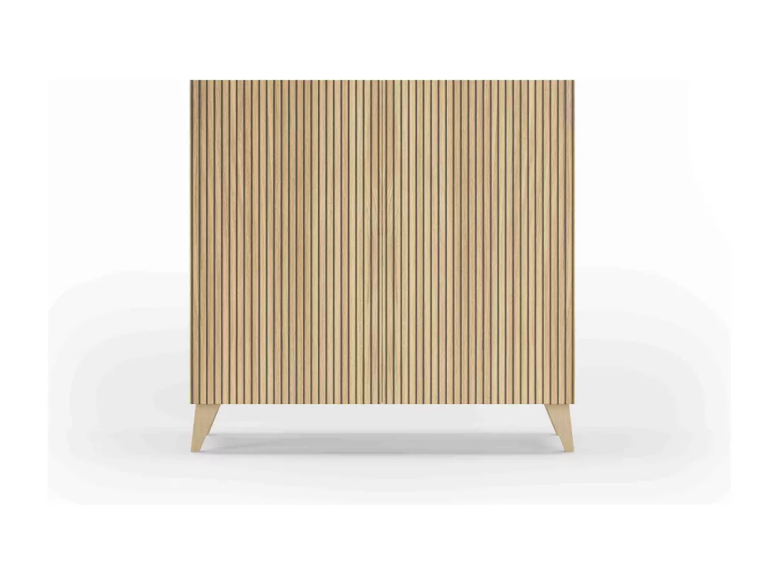 Meuble à chaussures/rangement - H87cm x L90cm x P27cm chêne portes impression lattes - Sunne