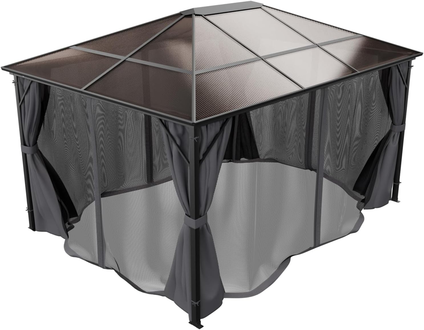 Pavillon 3x4m Garten Überdachung mit Polycarbonat - Dach & Moskitonetz, Seitenteile wasserdicht in anthrazit, mit Metallgestell & Aluminiumrahmen, für Outdoor