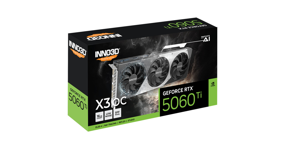 INNO3DGeForce RTX 5060 Ti TWIN X3 OC 16GB grafische kaart  (3x DisplayPort, 1x HDMI 2.1, DLSS 4)