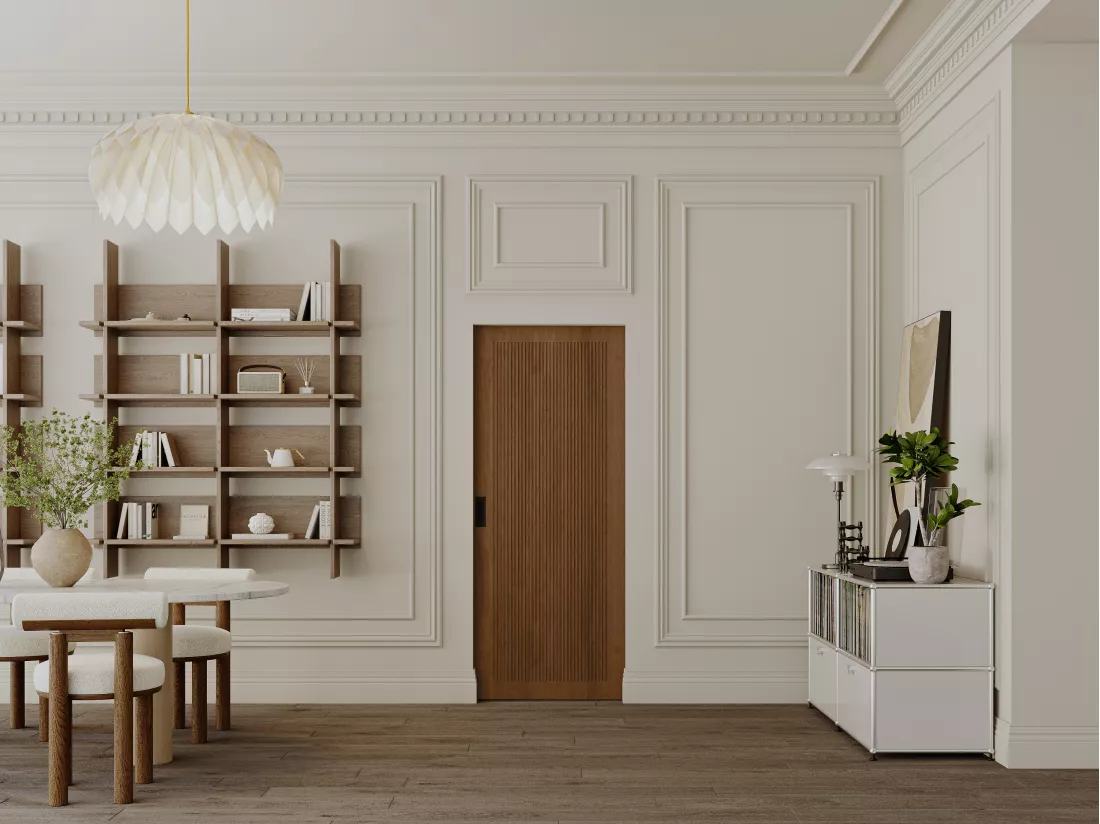 Porte coulissante avec système à galandage en MDF et bois - naturel foncé - H205 x L93 cm - SANDORA