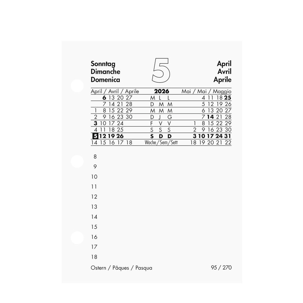 (1T/1S) Umlegeblock Kalender 2026 Tagesplaner (885700000026U) - Gelocht / Klein