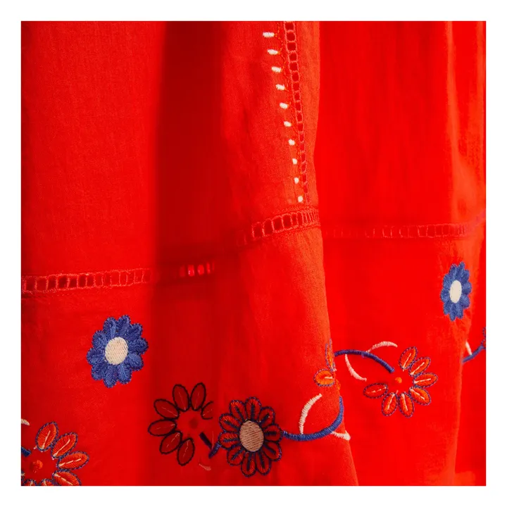 Alma Deia Robe Longue Brodée Dos Nu en Coton Bio | Corail