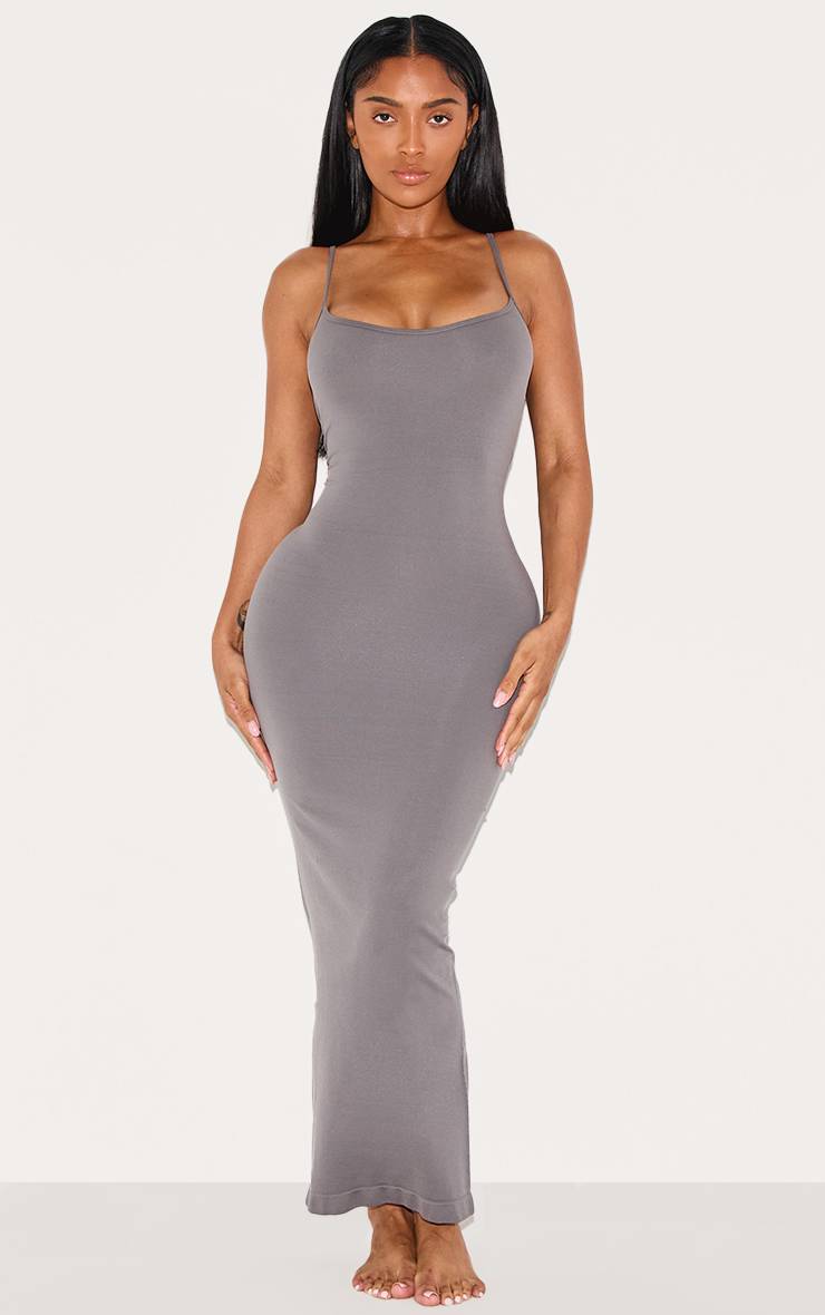 Charbon Robe Longue Moulante Sans Coutures À Bretelles Extensible
