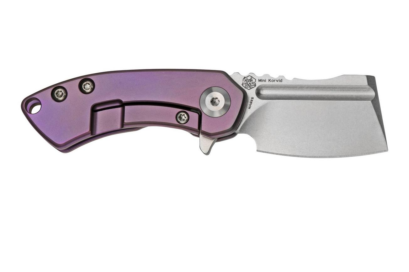 Kansept Mini Korvid K3030A4 Satin CPM-S35VN, Purple Titanium zakmes, Justin Koch design