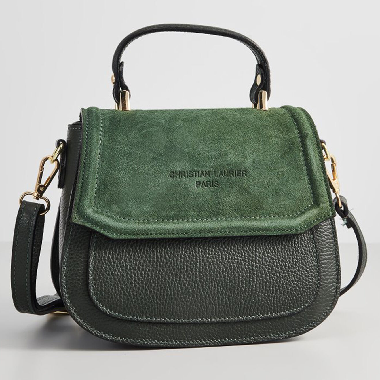 Christian Laurier Sac à main en Velours de Cuir & Cuir Lali vert bouteille - 23x20x11 cm