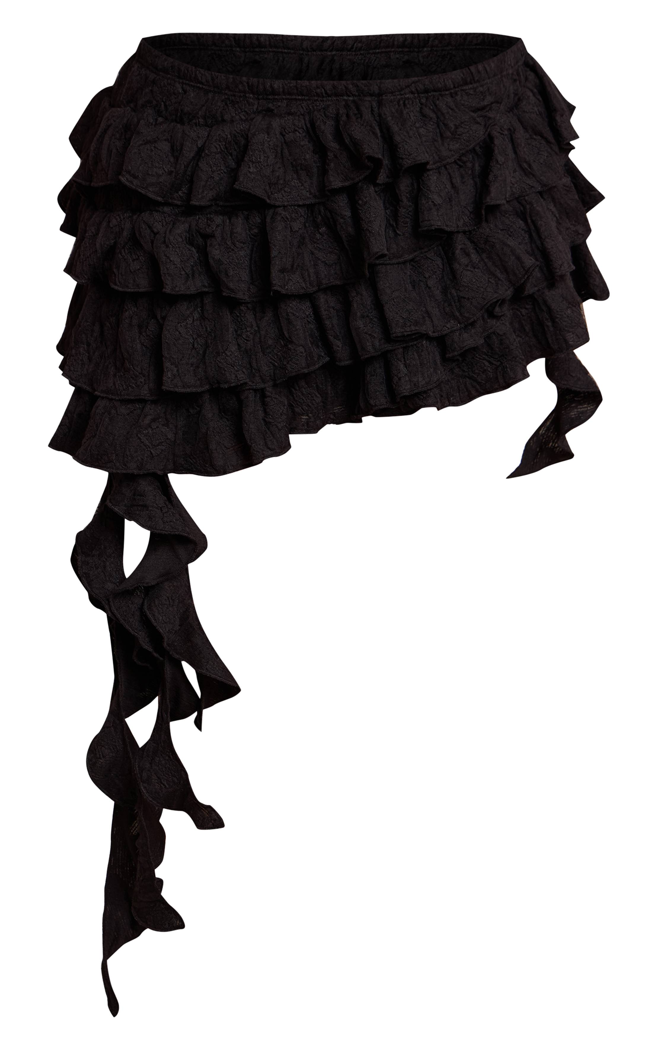 Noir Mini-jupe Étagée À Volants Texturée Petite Taille