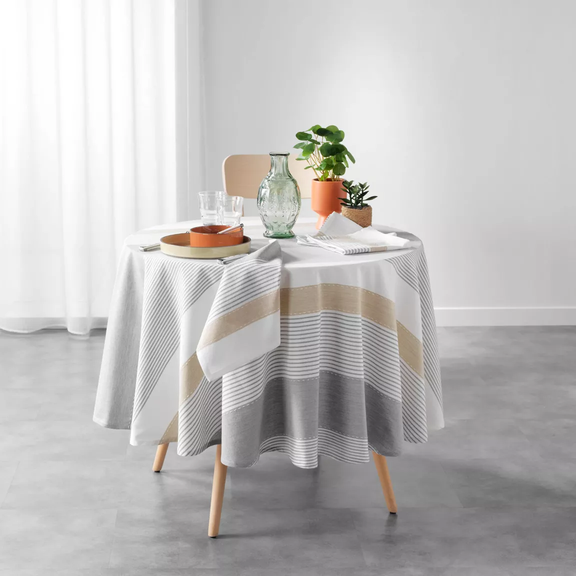 Nappe ronde coton tissé (180 cm) Iliade Blanche