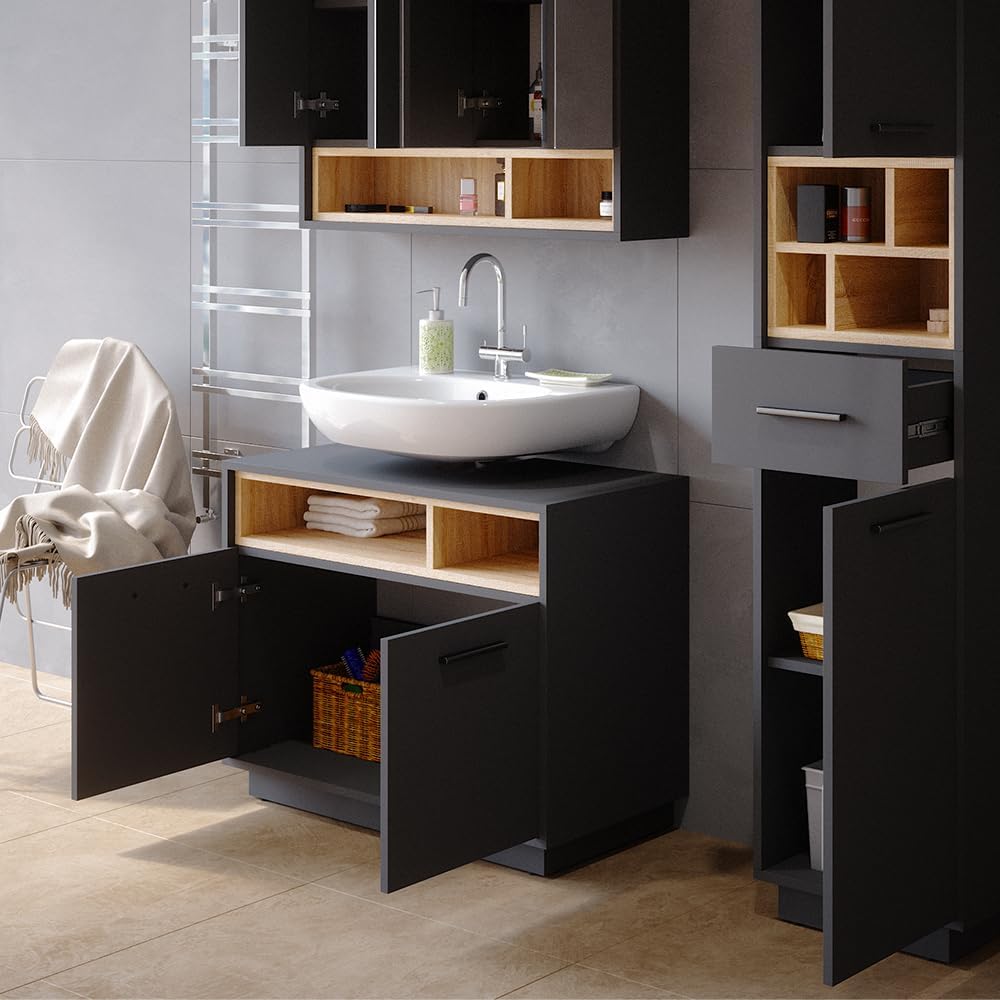 Vicco Waschbeckenunterschrank Anthrazit Beatrice 80x64x40 cm - Unterschrank für das Badezimmer, Zusätzlicher Stauraum direkt unter dem Waschbecken