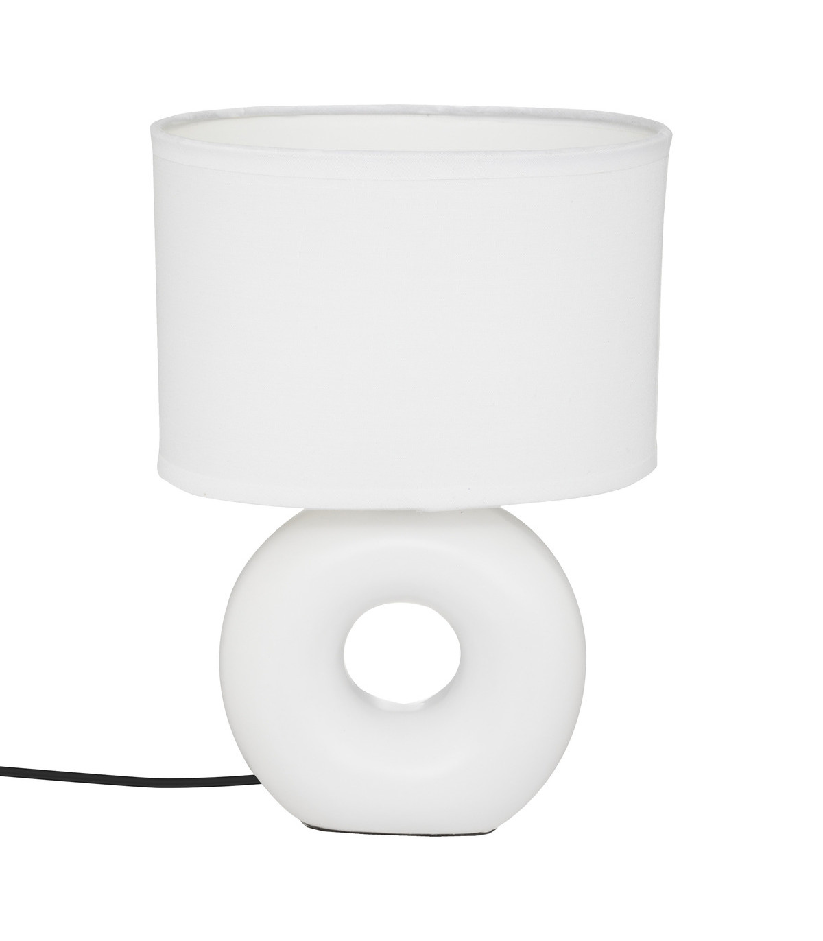 Lampe à poser blanc mat pied en céramique et abat-jour en coton h 25 cm