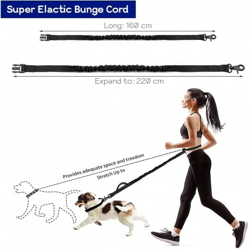 Guia Edipets Reflective Hands-Free Canicross com Bolsa de Cintura Preta para Cães