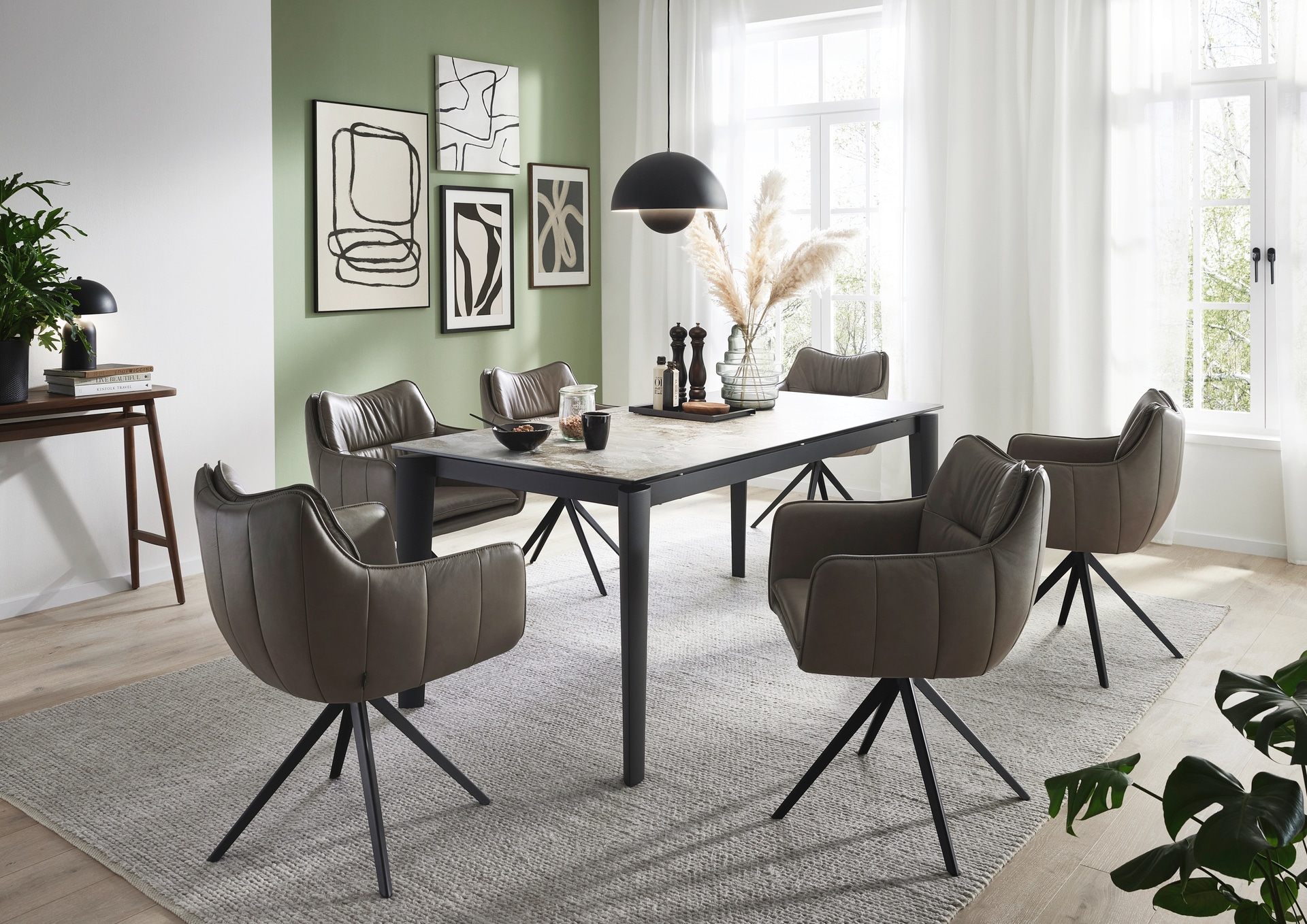 CASAVANTI Armlehnstuhl VENLO Leder grau/schwarz