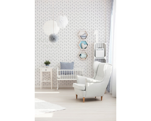 Vliesbehang 35863-1 Little Stars voetjes zilver