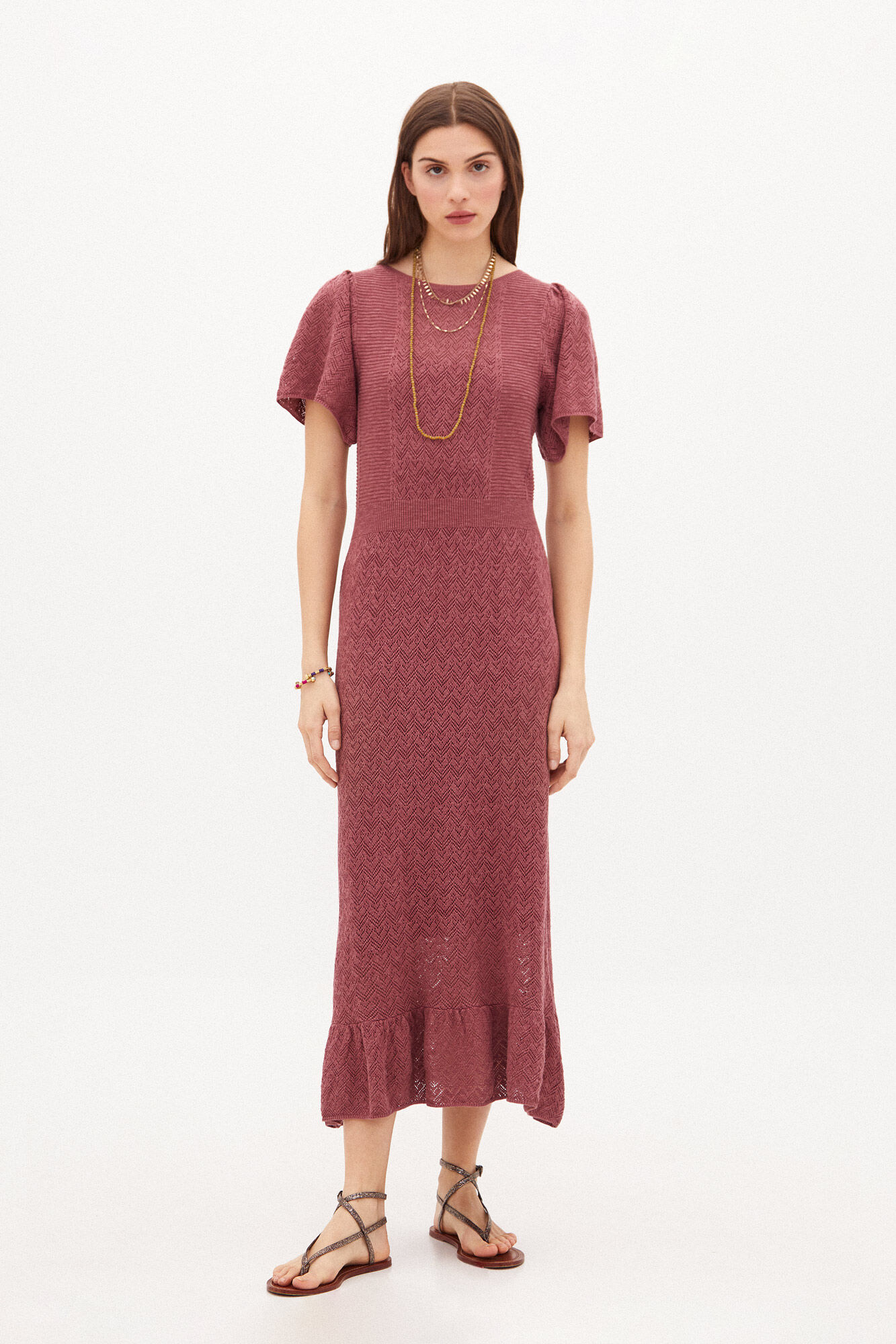Vestido midi de malha Berta - Rosa