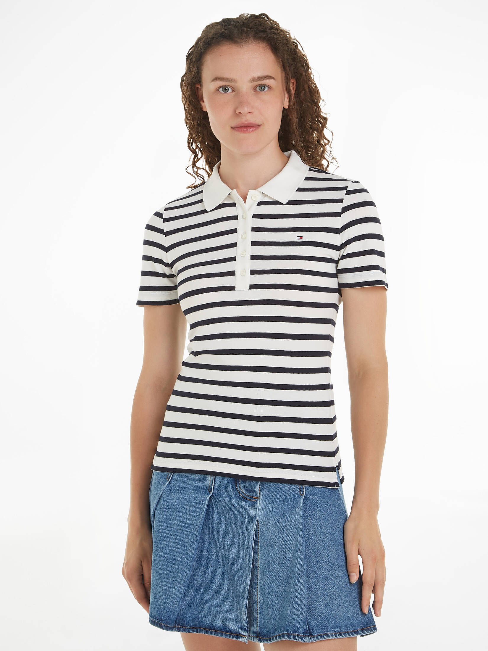 Tommy Hilfiger| Damen Poloshirt 1985 SLIM PIQUE STRIPE POLO Slim Fit Kurzarm