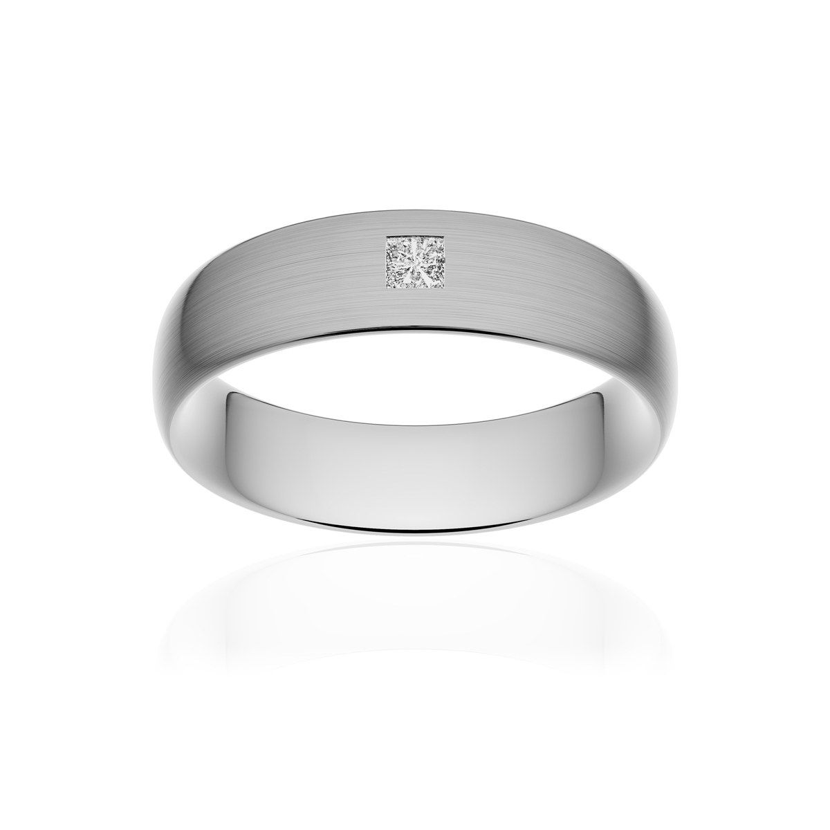 Alliance or 750 blanc brossé ruban confort 6mm diamant princesse