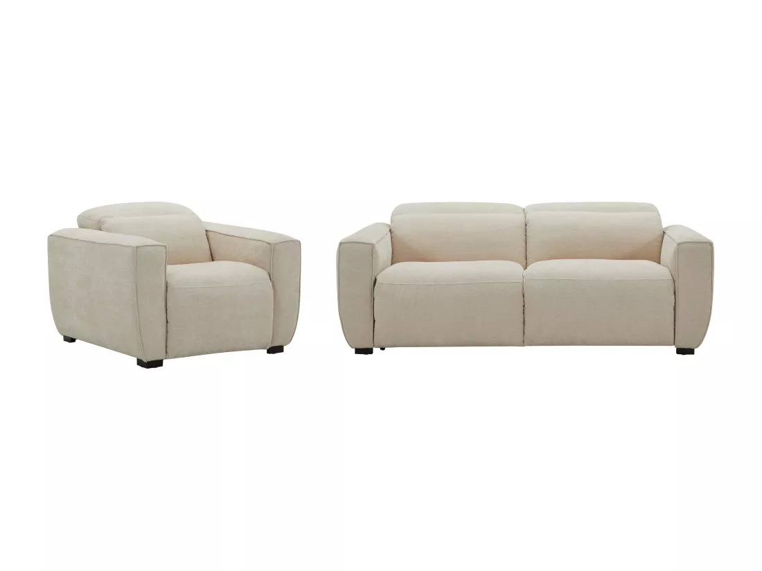 Canapé 3 places et fauteuil relax électrique en tissu beige LAGUNDI
