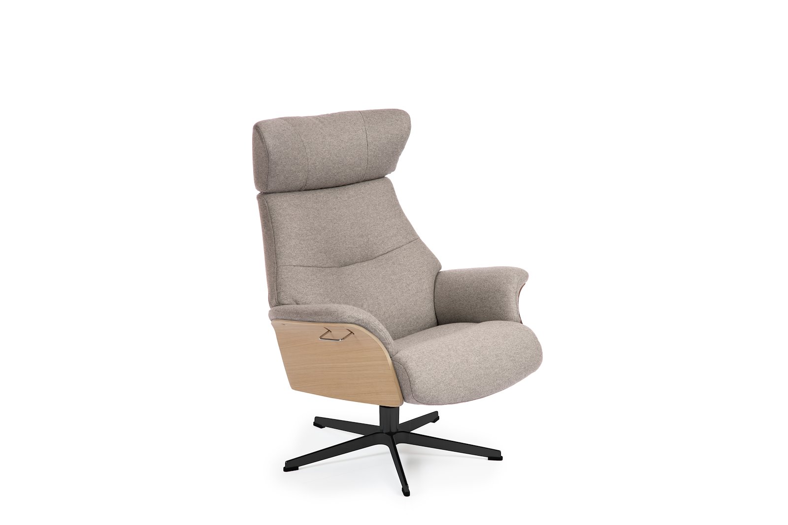 Air lenestol I tekstil Sheford 1383-72 Light Grey, høy standard svingfot sort alu. Skrog i ubehandlet eik