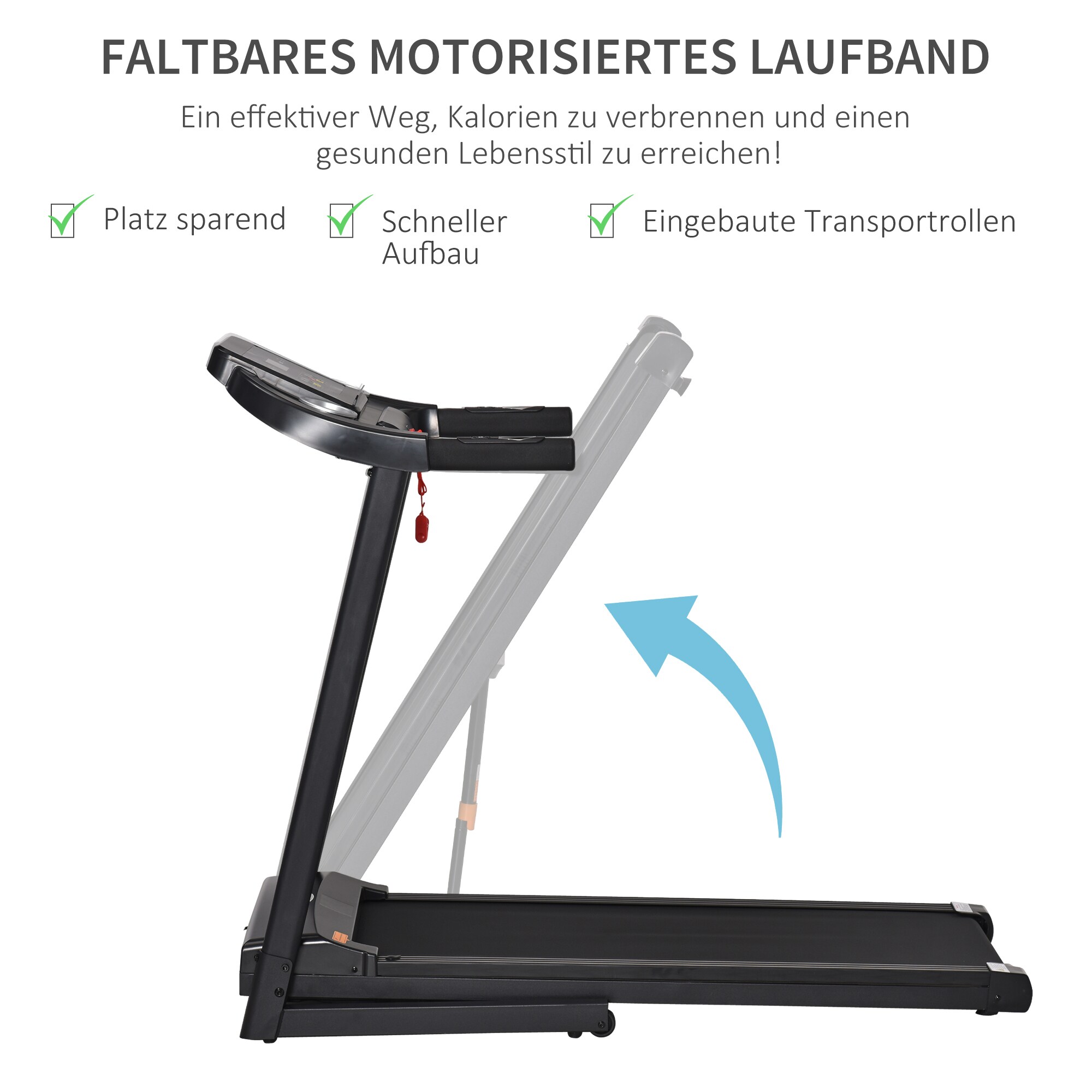 HOMCOM Laufband Training für Zuhause, Tassenhalterungen und Handyhalter schwarz, Grau 134 x 60 x 118 cm (BxLxH)