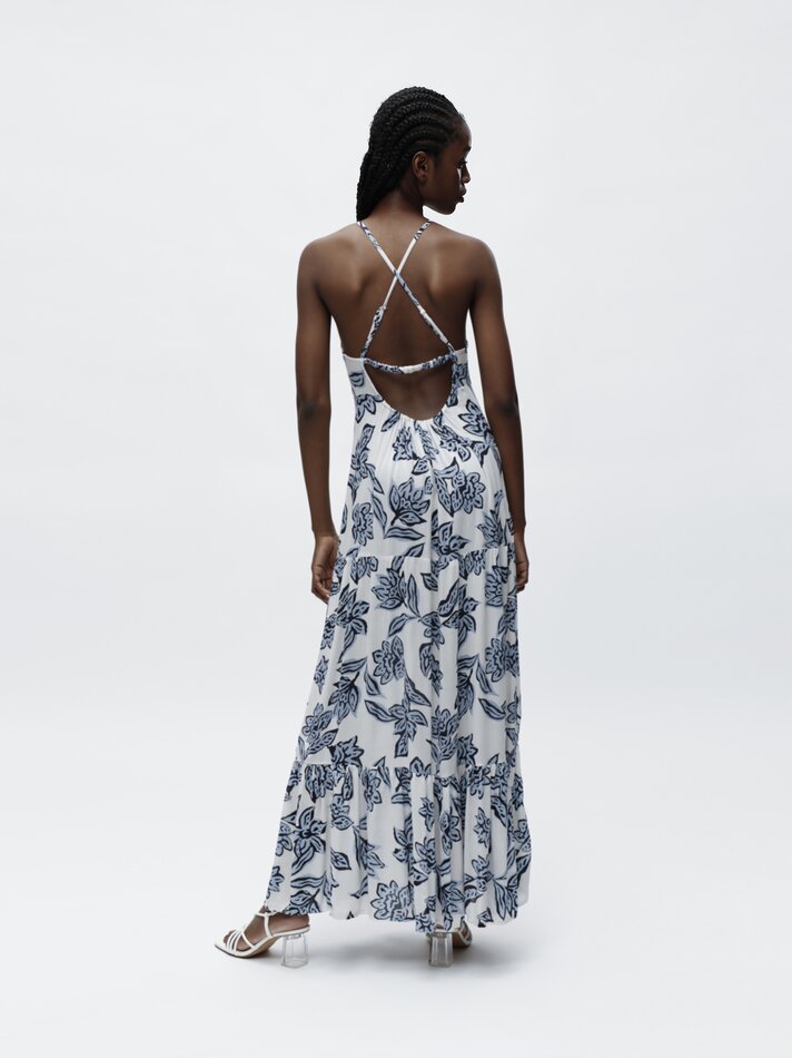 Vestido longo estampado - Azul