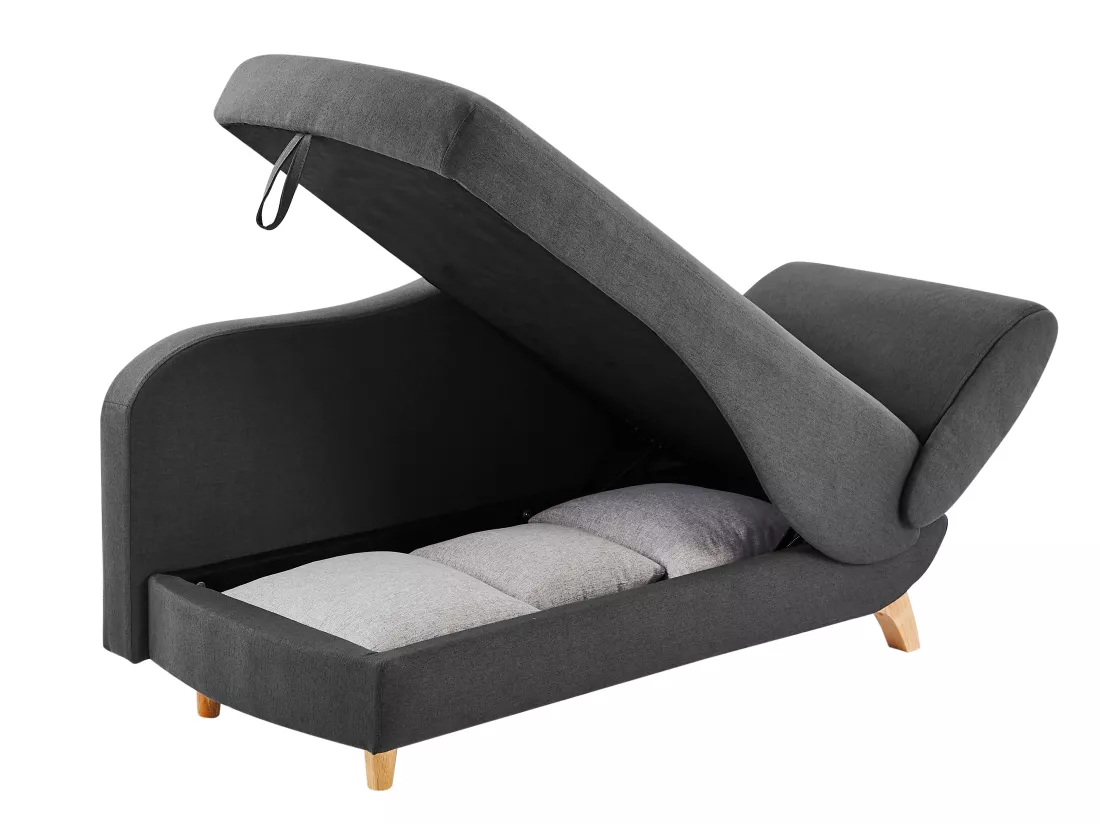 Méridienne gauche convertible en tissu anthracite avec coffre de rangement PENELOPE